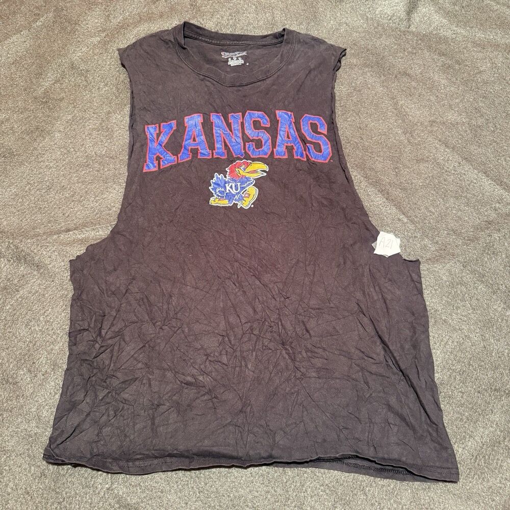 Kansas Jayhawks Champion Mens Muscle Shirt L Large Black Top University